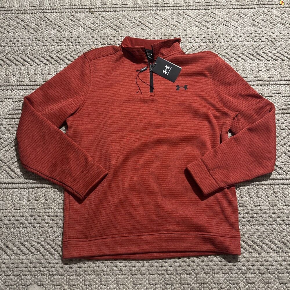 Under Armour Golf Storm Mens Red Ribbed Fleece Quarter Zip Pullover 1373674 M